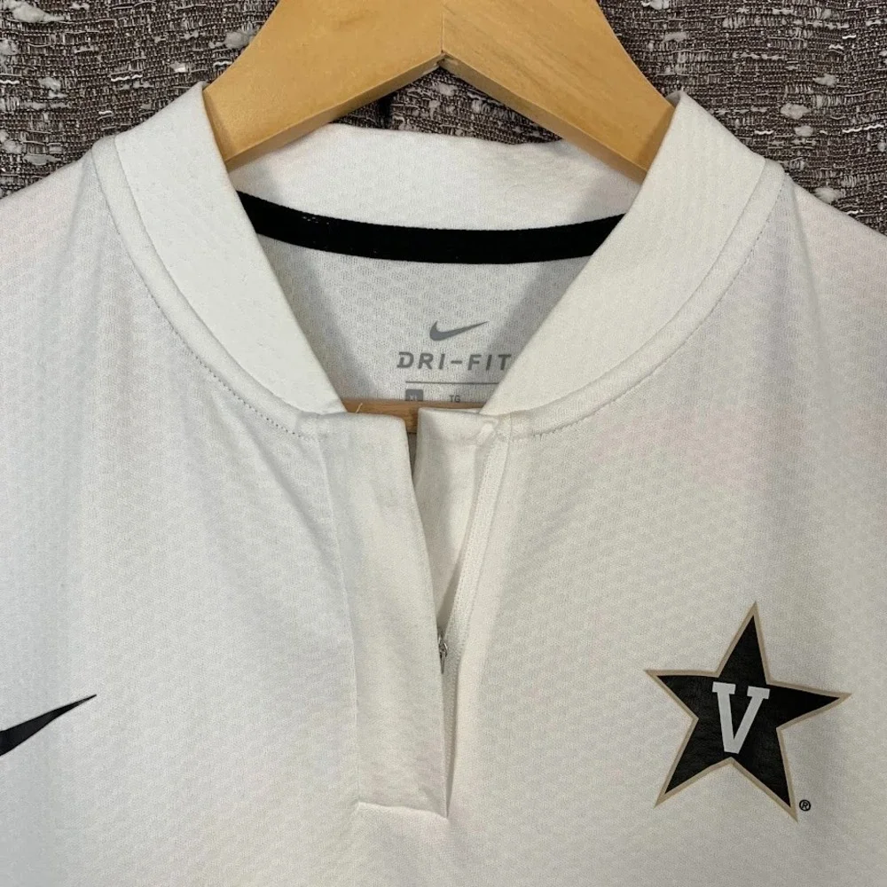 Nike Dri-Fit Vanderbilt 1/4 Zip White Polo Shirt Short Sleeve Logo Women's Large